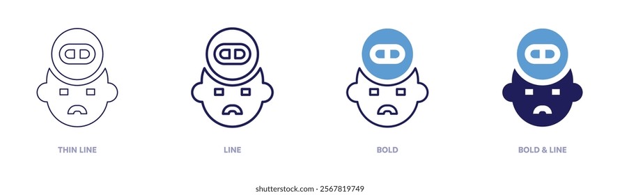 Headache icon in 4 different styles. Thin Line, Line, Bold, and Bold Line. Duotone style. Editable stroke.