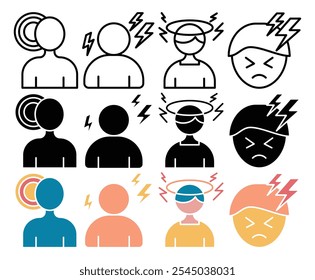 Headache icon in black and colored versions.