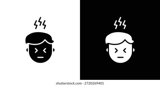 Icono de dolor de cabeza. Icono de diseño plano simple en blanco y negro