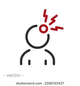 ícone dor de cabeça, dor de cabeça, ilustração de vetor de linha fina