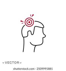 headache icon, head pain, thin line symbol isolated on white background, editable stroke eps 10 vector illustration