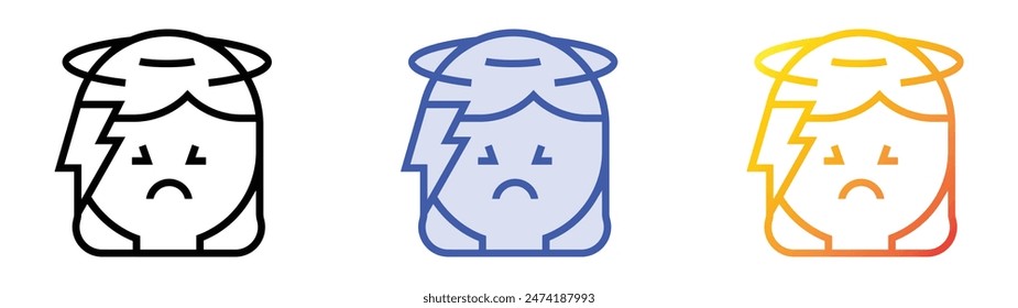 headache icon. Linear, Blue Fill and Gradient Style Design Isolated On White Background