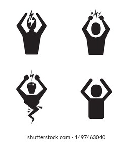 Headache icon set. Man Silhouette symbol isolated on white background. Anger managment and aggresion icons collection