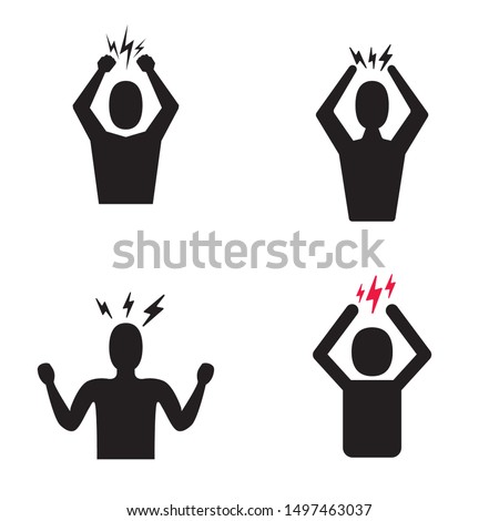 Headache icon set. Man Silhouette symbol isolated on white background. Anger managment and aggresion icons collection