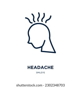 icono de dolor de cabeza de la colección smileys. Cefalea lineal delgada, cabeza, ícono de contorno de enfermedad aislado en el fondo blanco. Signo de dolor de cabeza vectorial de línea, símbolo para web y móvil