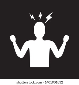 Headache icon. White Man Silhouette symbol isolated on black background. Anger managment and aggresion icon