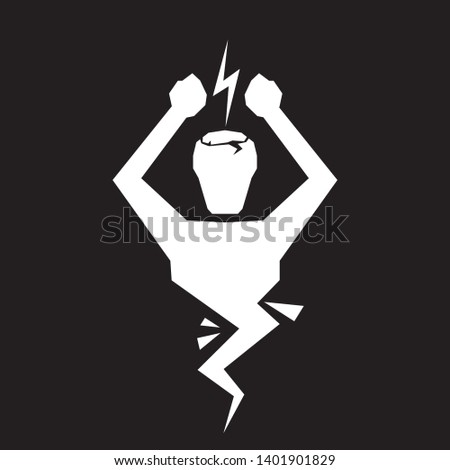 Headache icon. White Man Silhouette symbol isolated on black background. Anger managment and aggresion icon