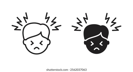 Headache icons in flat and line style set. icons in flat and line style set.