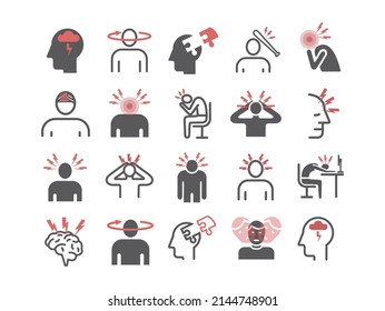 Headache icons. Symptoms. Vector signs for web.