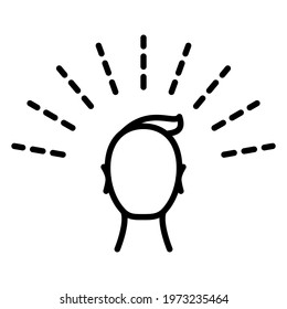 Headache, idea, innovation, psychological problem. Rays of light above head. Vector icon, outline, isolated.