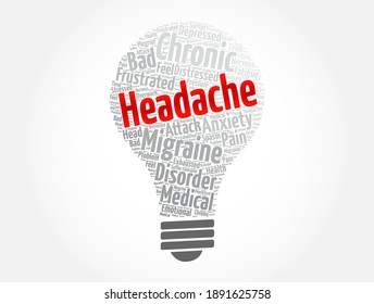 Headache light bulb word cloud collage, health concept background