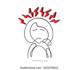 headache line art vector. Migraine concept.