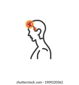 Icono de línea de dolor de cabeza. signo de estilo lineal para concepto móvil y diseño web. Icono de vector de contorno de dolor de cabeza humano. Símbolo, ilustración del logotipo. Gráficos vectoriales