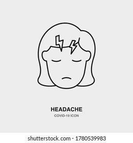 Icono de línea de dolor de cabeza en fondo aislado. COVID-19, Virus Corona, Salud, Icono de concepto de infección.