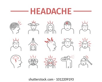 Headache line icons. Symptoms. Vector signs for web.