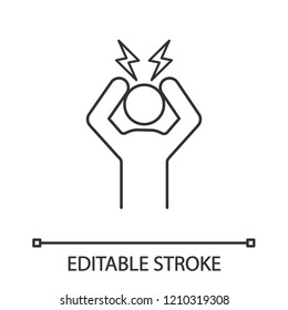 Headache linear icon  Anger   irritation  Thin line illustration  Frustration  Nervous tension  Aggression  Occupational stress  Contour symbol  Vector isolated outline drawing  Editable stroke
