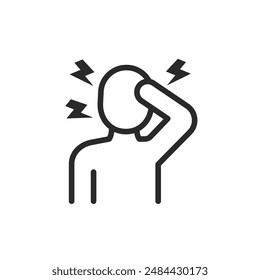 Headache, linear style icon. Person holding head. Migraine. Editable stroke width