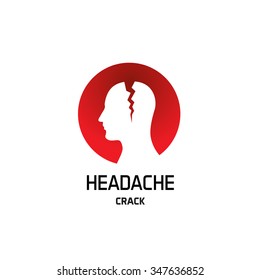 Headache logo with crack in a head. Pharmaceutical conceptual sign.