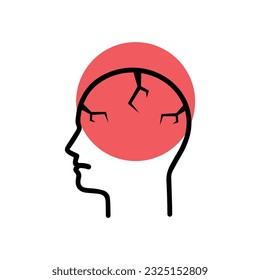 headache logo isolated on white. concept of tension migraine or brain symptom and head hurts point or bad personal emotion. linear flat style trend modern simple logotype graphic design element