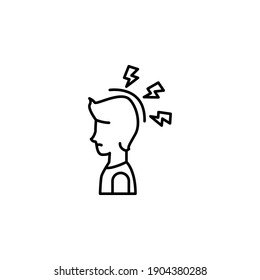 Headache, man, lightning flat vector icon in water pack on white background