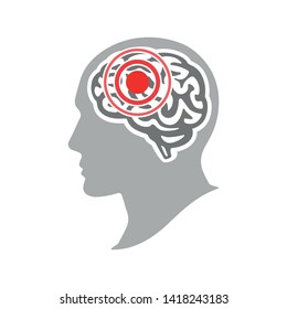 Headache And Migraine Concept. Silhouette Of A Human Head With A Headache. Brain Disease. Vector Illustration