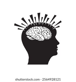 Headache and migraine concept. Silhouette of a human head with a headache.