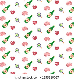 Headache Migraine Logo Human Brain Cracks Red Heartbreak Broken Heart Microorganism Viruses Bacteria Icon Healthcare Medical Service Concept Seamless Pattern Flat