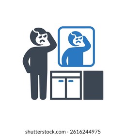 Headache Mirror Reflection Icon On White Background
