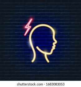 Headache neon icon. Epidemic Coronavirus 2019-nCoV. Vector illustration virus sign. 