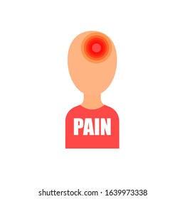 Headache pain human flat icon on white backdrop. Isolated vector illustration. Disease symbol iIllness sign. Body medical care.