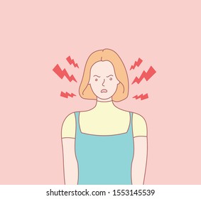 A headache in a person. Hand drawn style vector design illustration. Vector design style for website, brochure, newspaper.