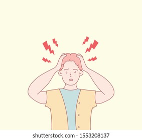 A headache in a person. Hand drawn style vector design illustration. Vector design style for website, brochure, newspaper.
