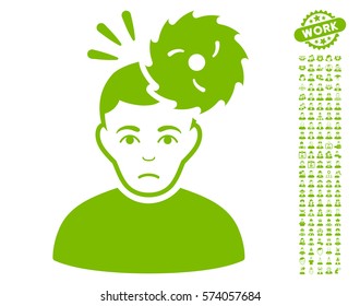 Headache pictograph with bonus people design elements. Vector illustration style is flat iconic eco green symbols on white background.