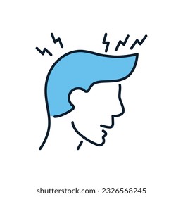 Headache related vector icon. Head of man with headache in his hands at the temples. Headache sign. Isolated on white background. Editable vector illustration