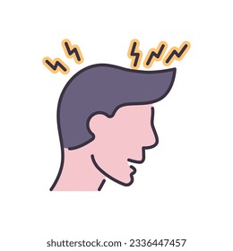 Headache related vector icon. Head of man with headache in his hands at the temples. Headache sign. Isolated on white background. Editable vector illustration
