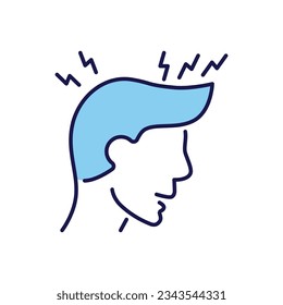 Headache related vector icon. Head of man with headache in his hands at the temples. Headache sign. Isolated on white background. Editable vector illustration