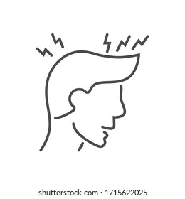 Headache related vector thin line icon. Head of a man with a headache. Isolated on white background. Editable stroke. Vector illustration.
