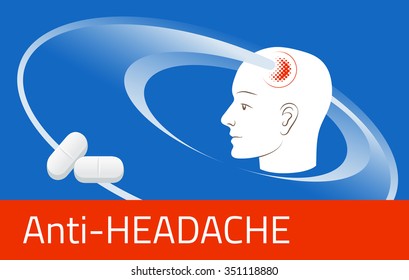 Headache Relief Medicine. Medication Packing Design Template. Illustration Of Pills Against Pain In Head