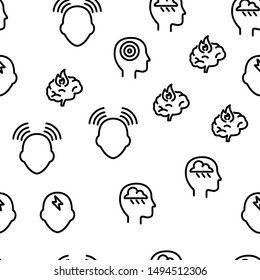 Headache Seamless Pattern. Vector Thin Line. Contour Illustration
