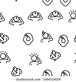 Headache Seamless Pattern Vector Thin Line. Contour Illustration
