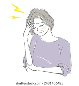 Headache Senior Female Migraine Unwell Illustration