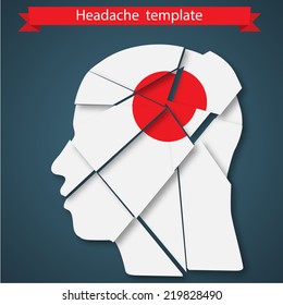 Headache. Silhouette of human head with red point