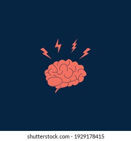 Headache, Stress, Emotional Exhaustion Icon. Brain With Lightning Symbols. Fatigue And Stress Concept. Vector