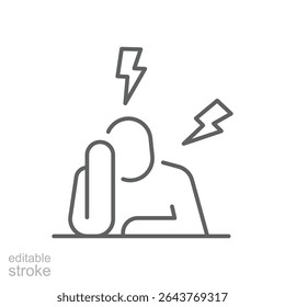 Headache stress icon Outline editable symbol showing person suffering mental pressure burnout fatigue related to remote work