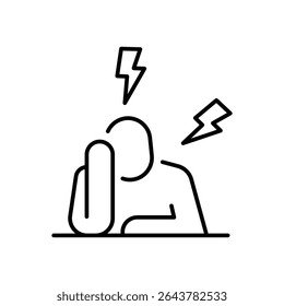 Icono de estrés de dolor de cabeza Esquema del símbolo editable que muestra a la persona que sufre fatiga por agotamiento de la presión mental relacionada con el trabajo remoto