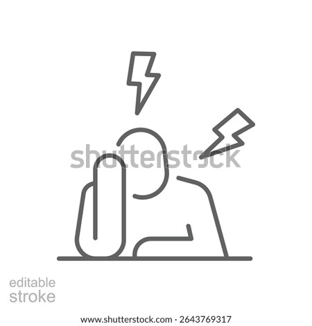 Headache stress icon Outline editable symbol showing person suffering mental pressure burnout fatigue related to remote work