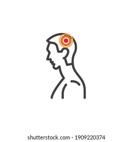 Icono de la línea de síntomas de dolor de cabeza. signo de estilo lineal para concepto móvil y diseño web. Icono de vector de contorno de cefalea humana. Símbolo, ilustración del logotipo. Gráficos vectoriales