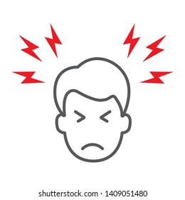 Headache Thin Line Icon, Body And Pain, Head Pain Sign, Vector Graphics, A Linear Pattern On A White Background, Eps 10.