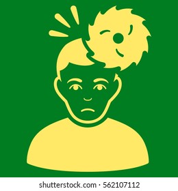 Headache vector icon. Flat yellow symbol. Pictogram is isolated on a green background. Designed for web and software interfaces.