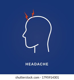 Headache vector icon illustration - a symbol of stress and migraine. Outline man head with brain pain and discomfort symptom of flu or coronavirus covid19. The human line head feel stress and anger V1